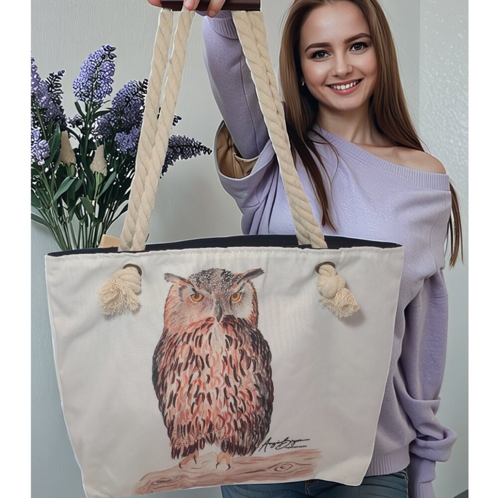🦉 Angie Bryan Creations Owl Tote Bag – Original Artwork Print